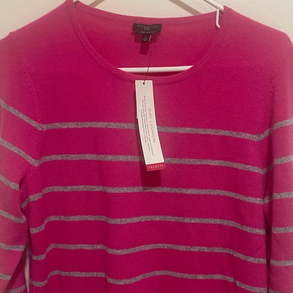 Talbots Pink Striped Cashmere Cardigan